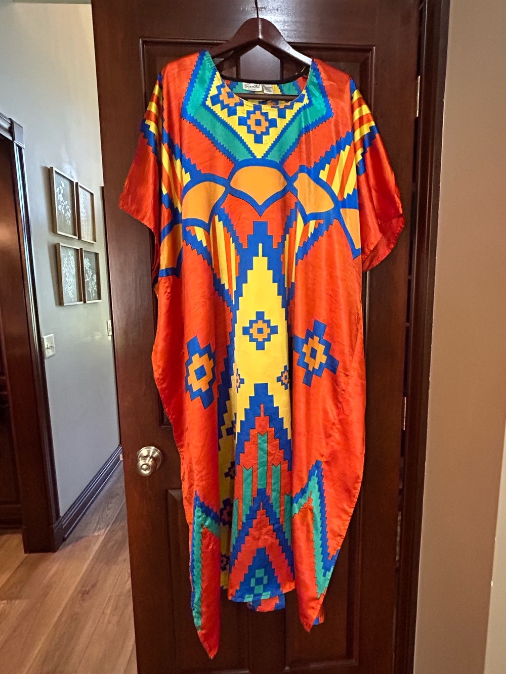 Vintage Sante Classics 80s 90s Geometric Tribal Print Kaftan Maxi Dress